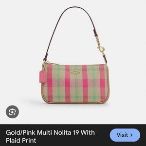 COACH Nolita 19 Vibrant Pink and Green Plaid Shoulder Bag